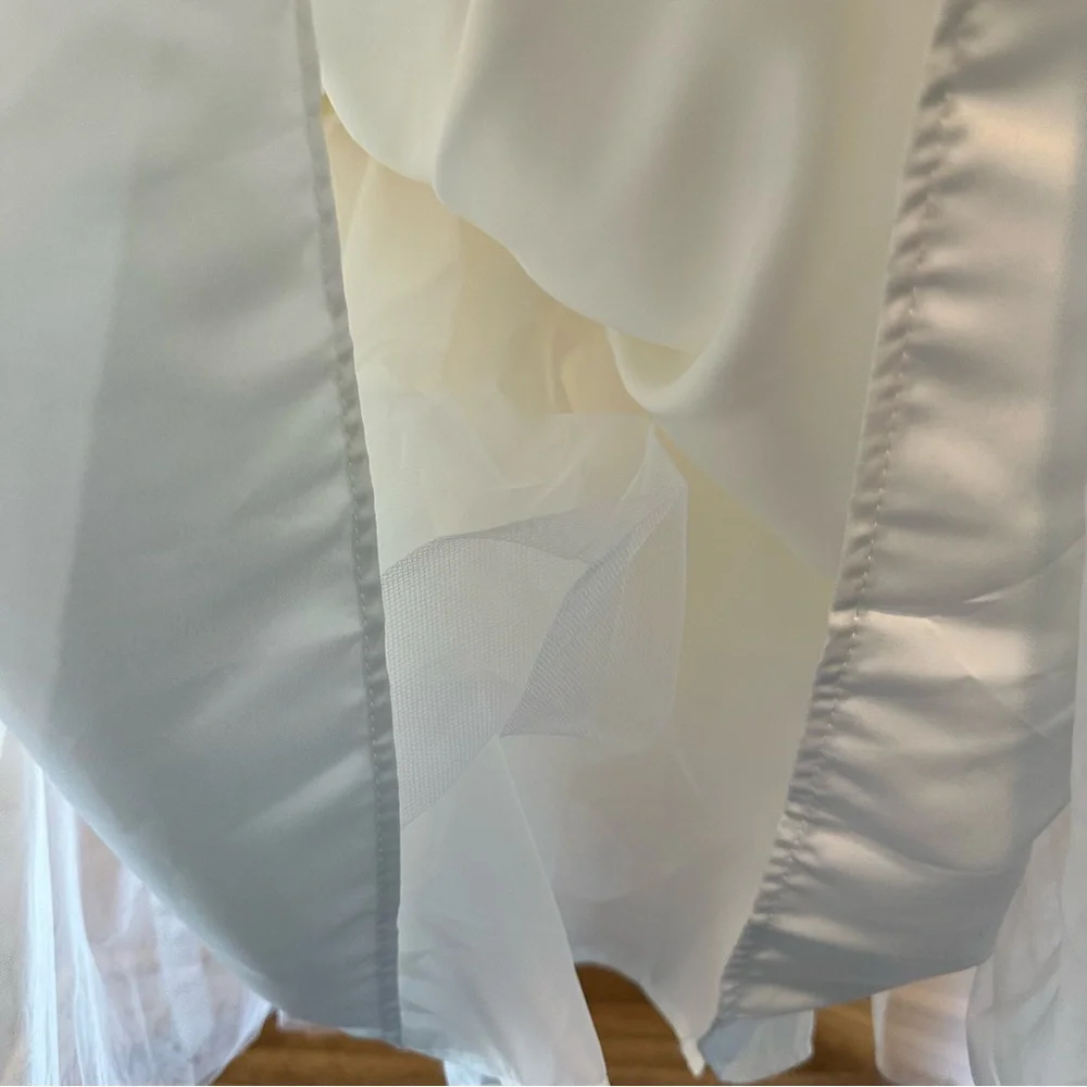 Biscotti Flower Girl White Dress with Lace Shoulders & Matching Bow Headband